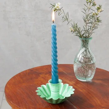 enamel cupped flower candle holder - green enamel cupped flower candle holder - green