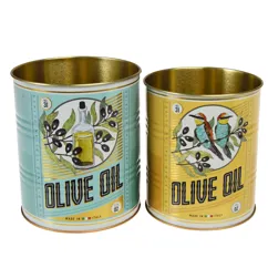 medium retro style storage tins (set of 2) - olive oil