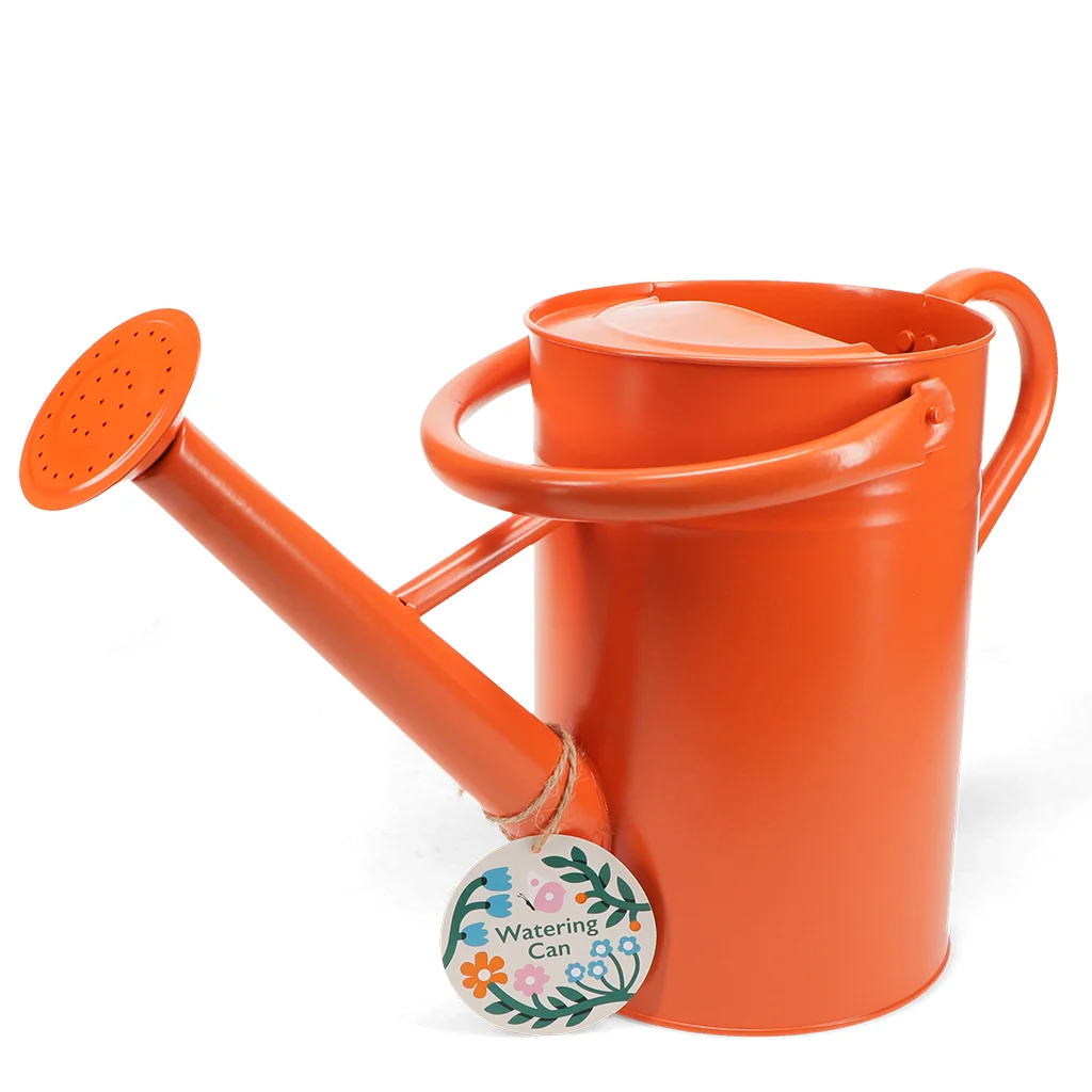 galvanised steel watering can 4.5l - orange