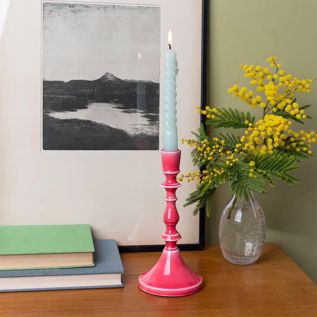 enamel candlestick (19cm) - vibrant pink