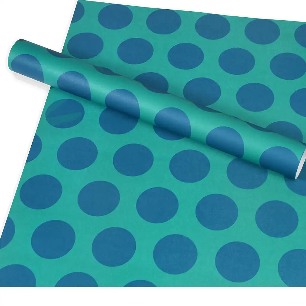 feuilles de papier cadeau - pois bleus sur turquoise