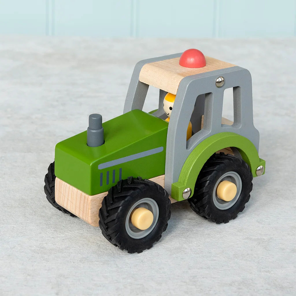 wooden push along vehicle toy - tractor (green)