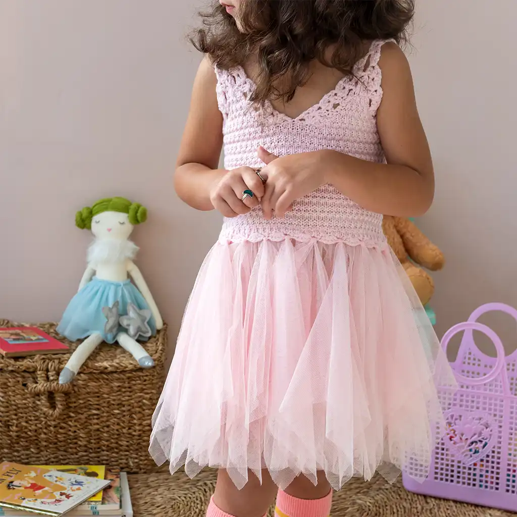 vestido de crochet (3-4 años) - rosa pálido