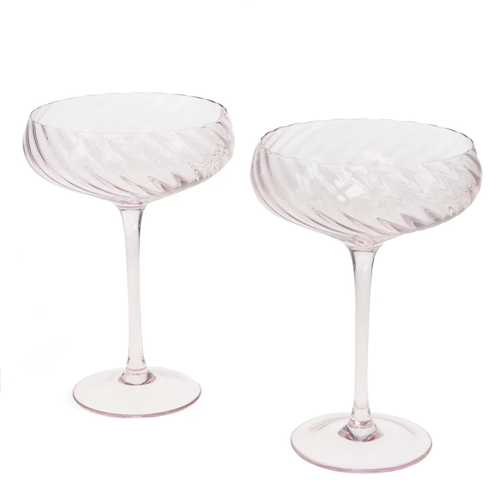 scalloped coupe cocktail glasses 250ml (set of 2) - pink