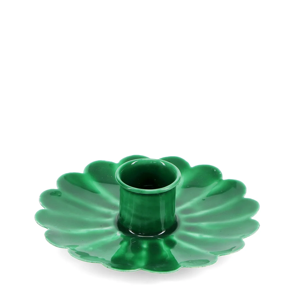 enamel flat flower candle holder - dark green