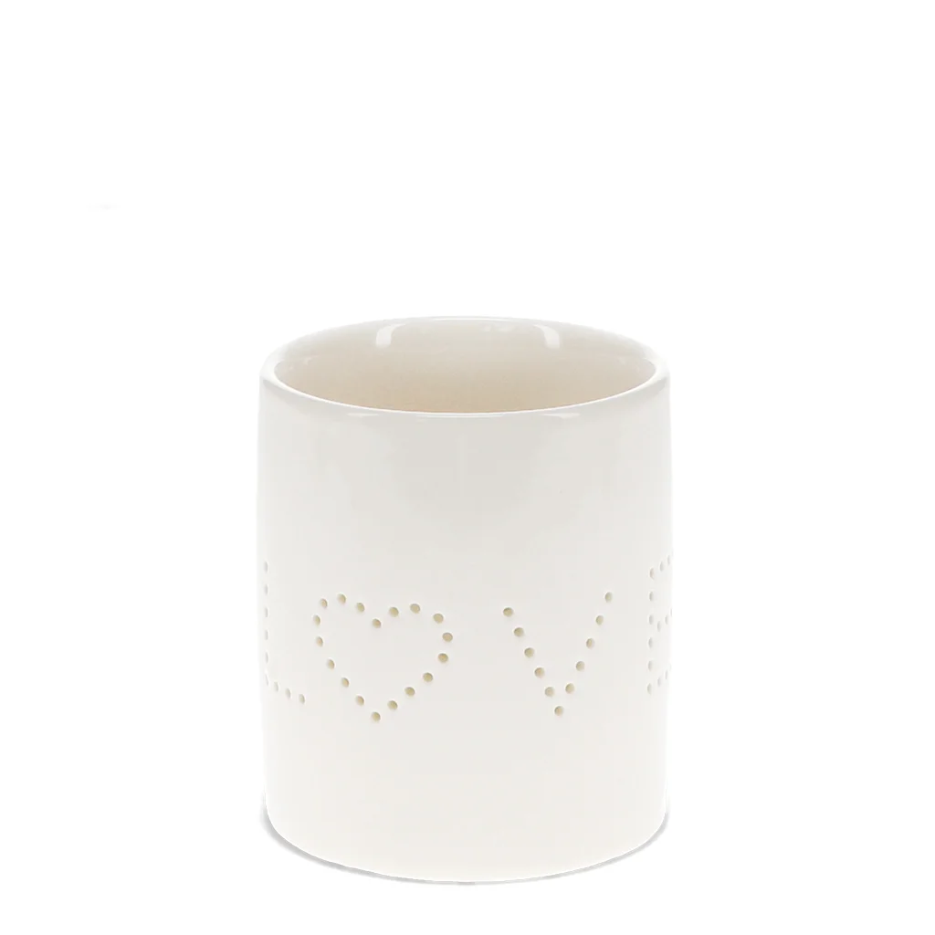 glossy ceramic tealight holder - love