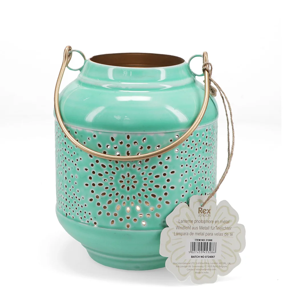 enamel tealight lantern - aqua