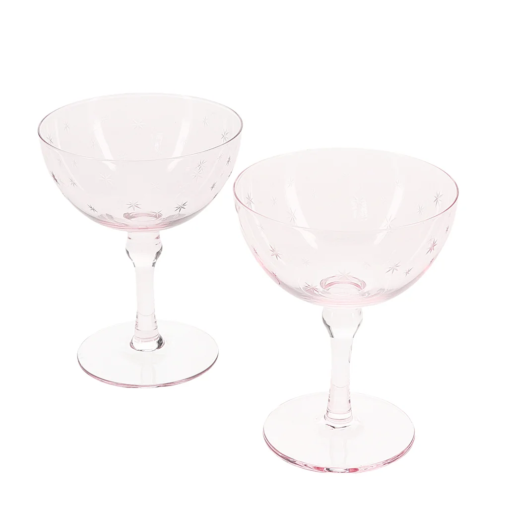 etched star coupe glasses (set of 2) - pink