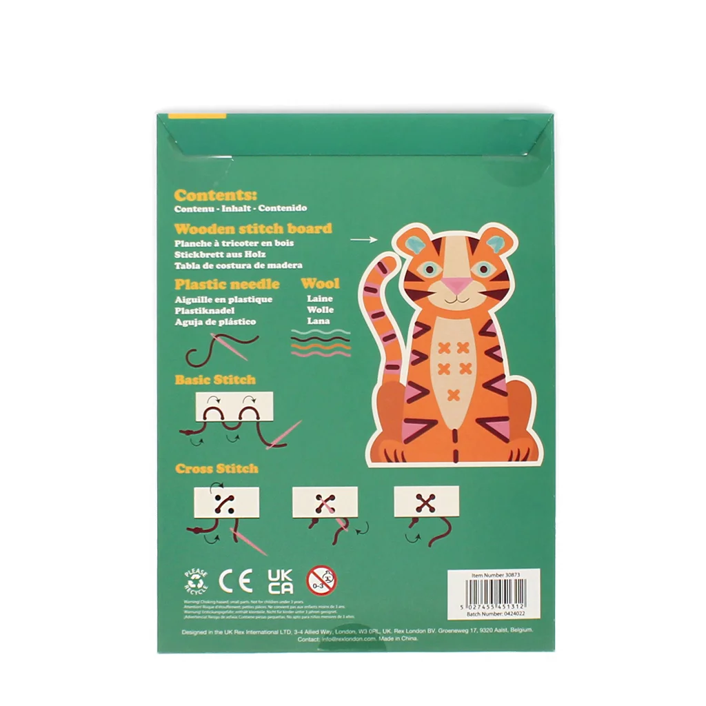 learn to sew wooden hand-stitch set - tiger