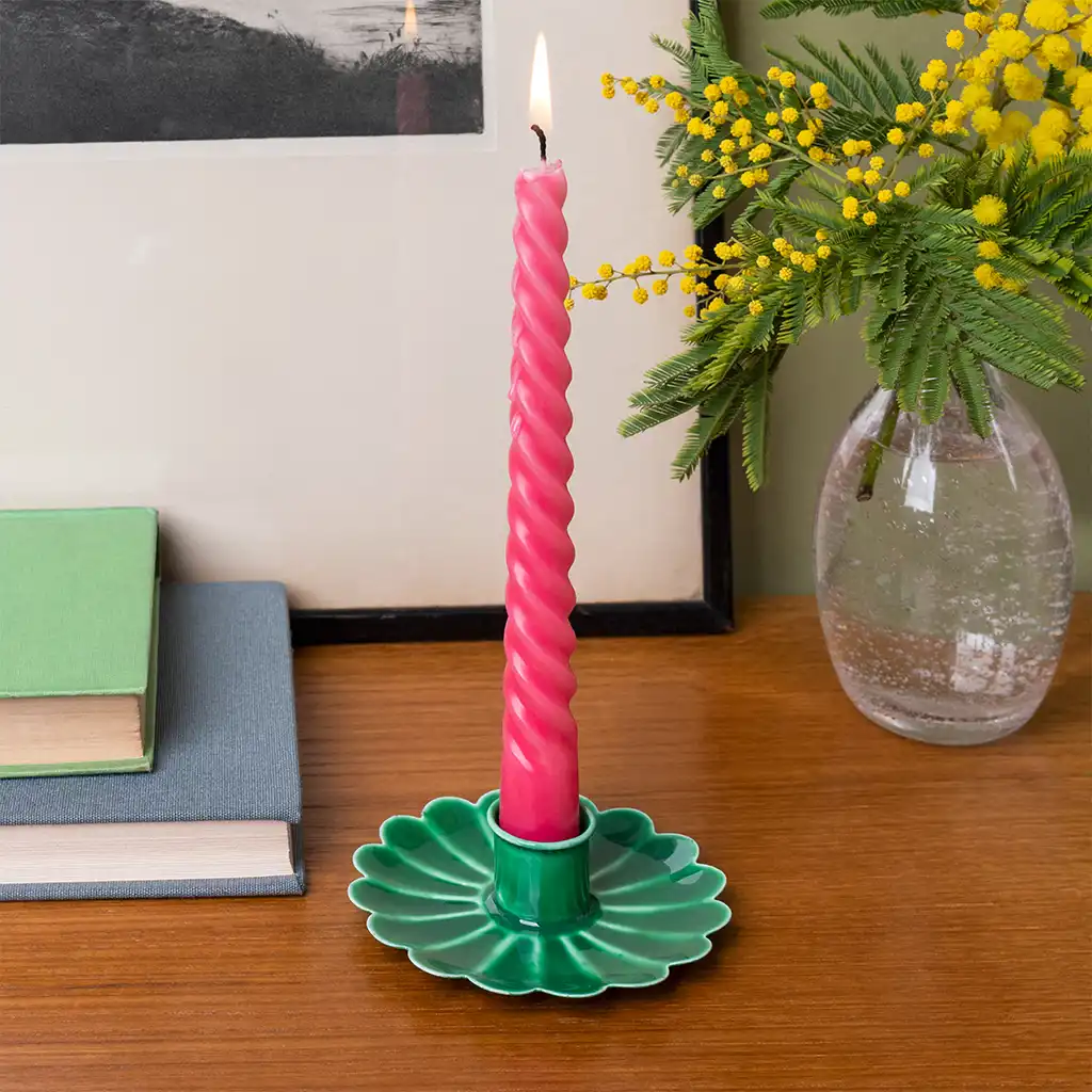 enamel flat flower candle holder - dark green