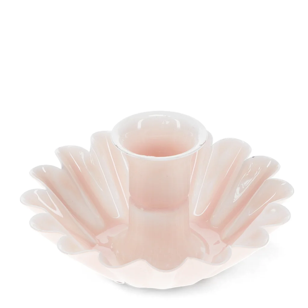 enamel cupped flower candle holder - pink