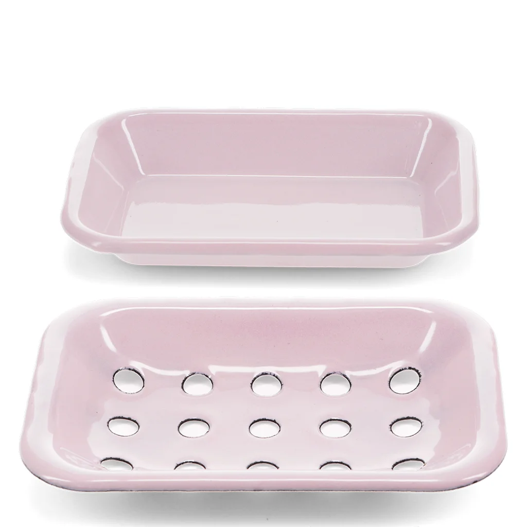 two-part enamel soap dish - pink