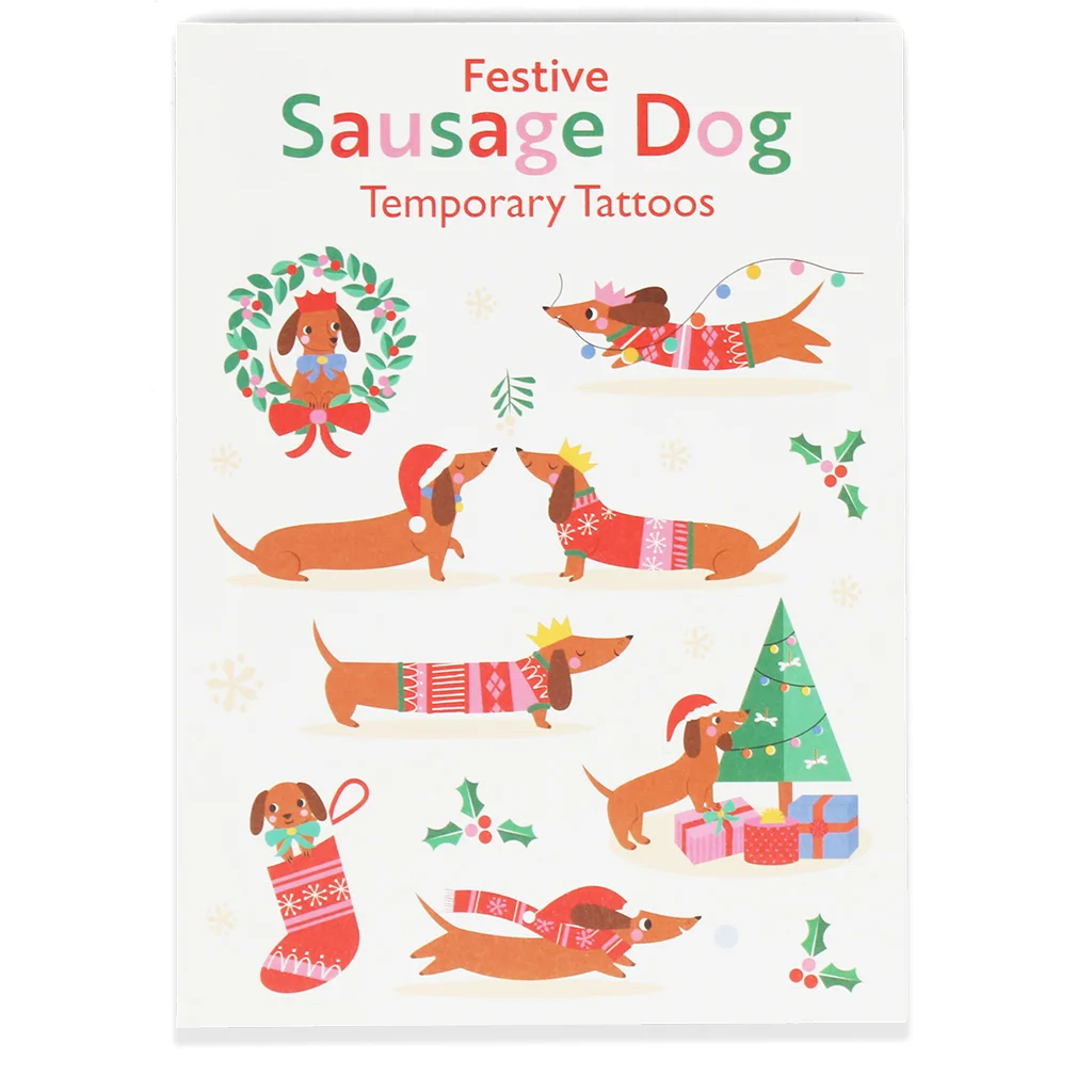 temporary tattoos - festive sausage dog