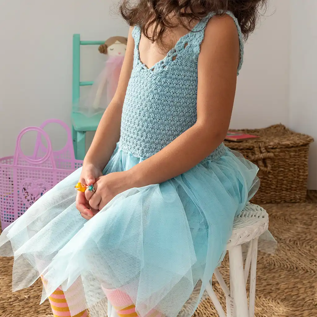 vestido de crochet (5-6 años) - azul aguamarina