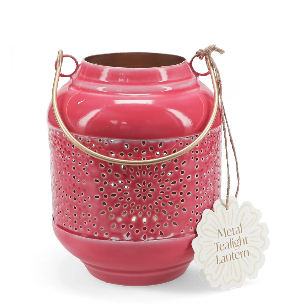 enamel tealight lantern - vibrant pink