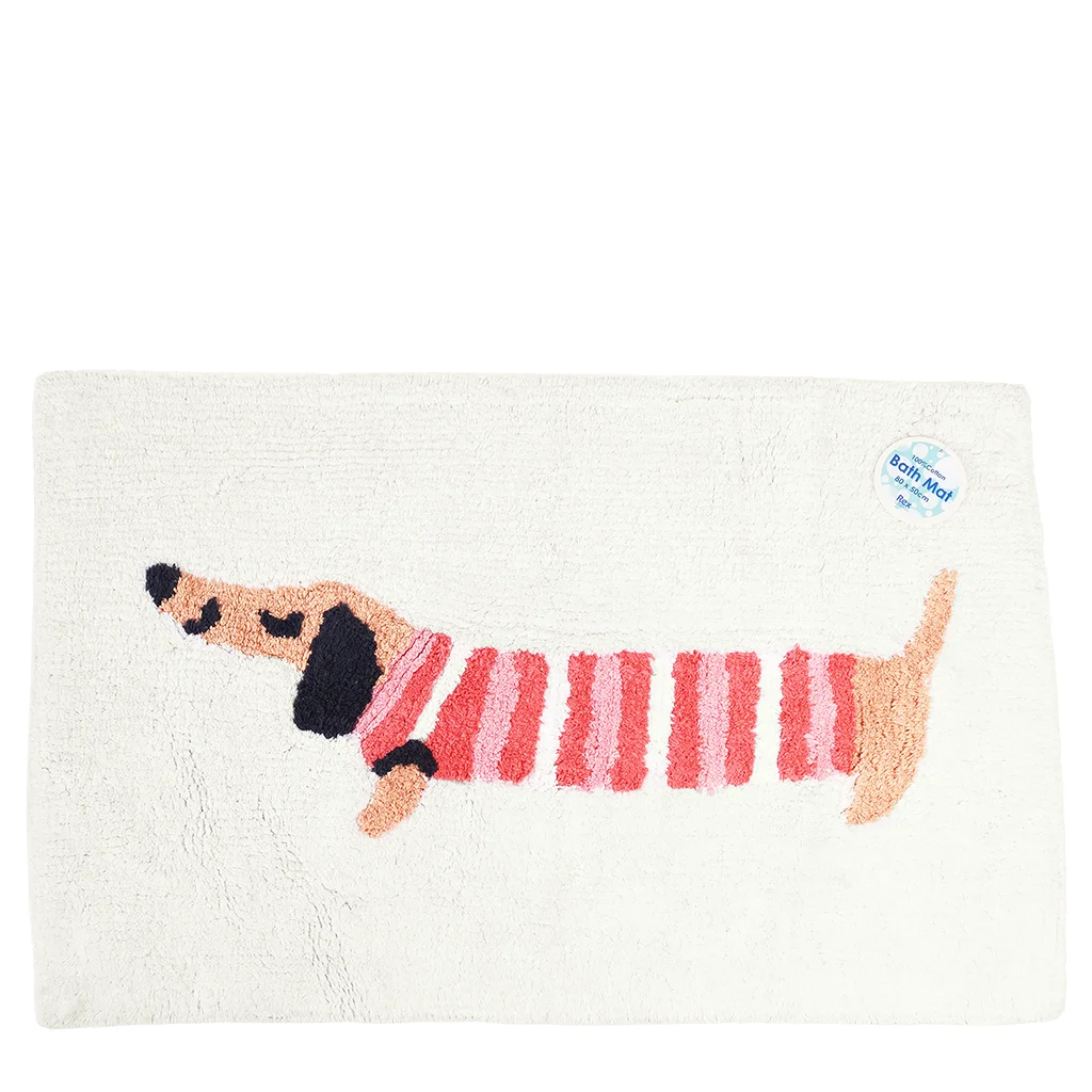 tapis de bain en coton tufté chien saucisse